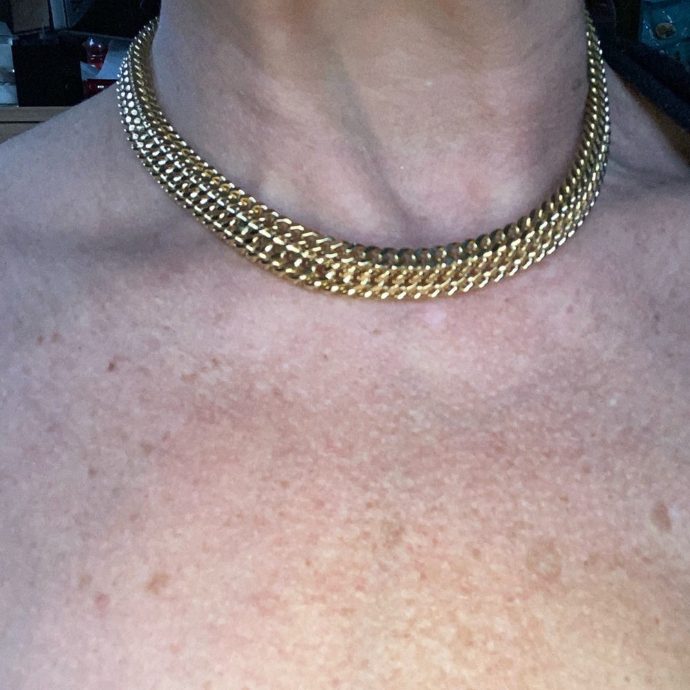 Vintage Monet 17” choker goldtone metal bib style